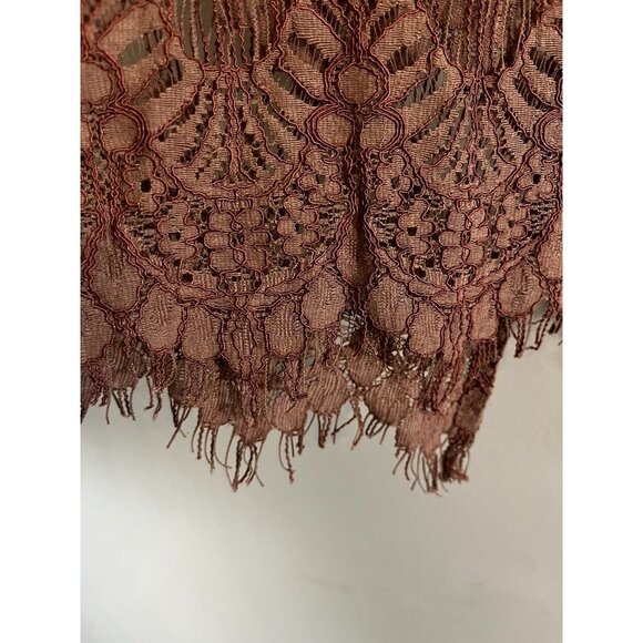 Floral Lace Sheer Top L Brown Earthy Goblin Fairy Whimsical Boho Indie Folk 90s - Picture 4 of 9